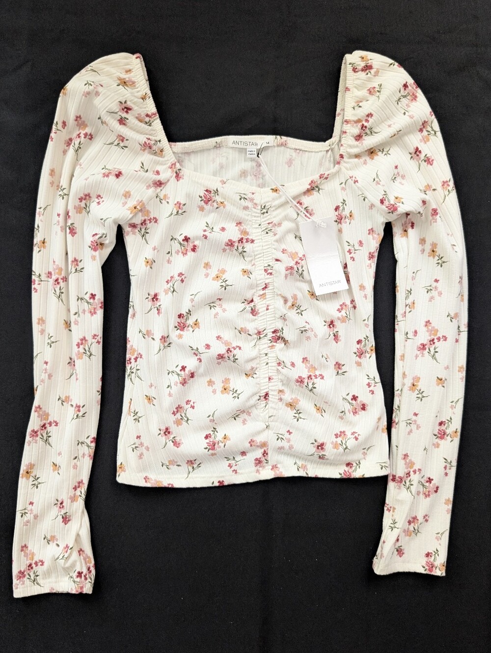 NWT Antistar Floral Ribbed Ruched Top